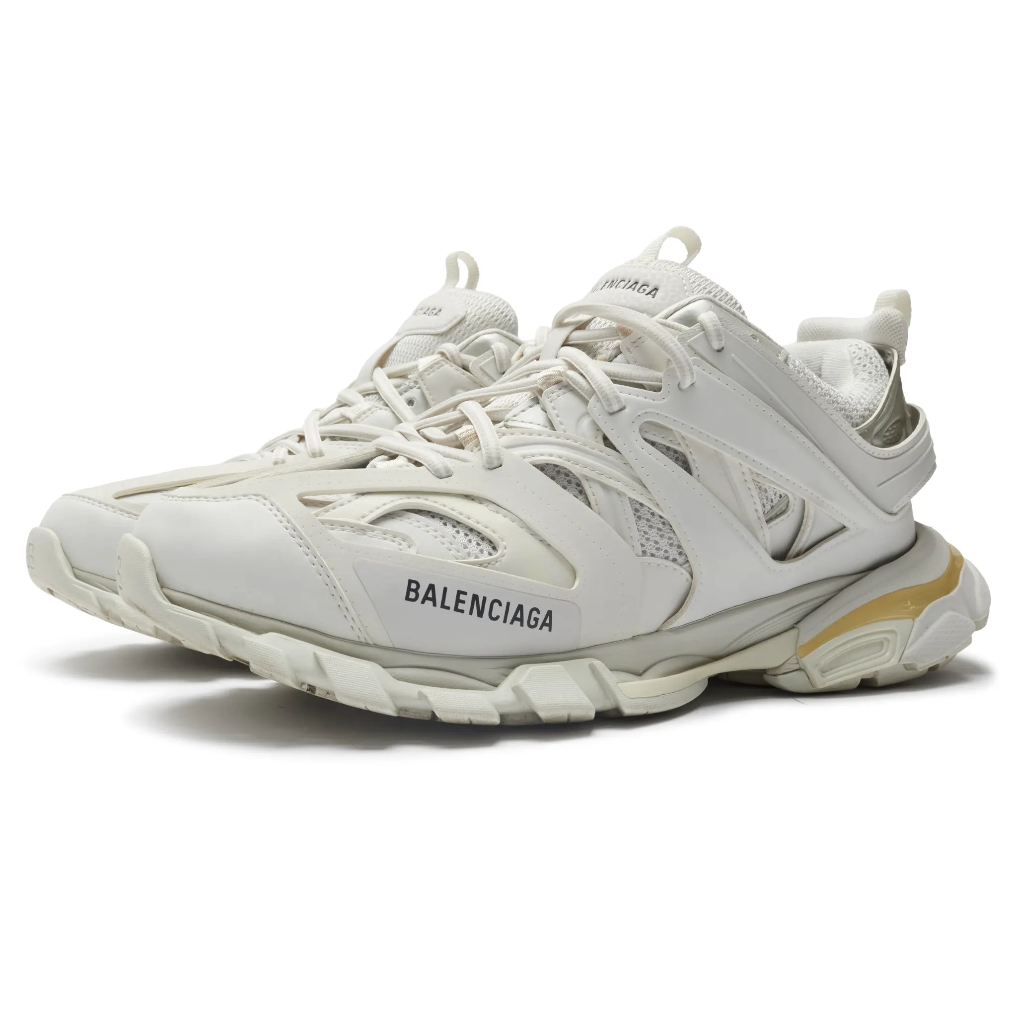 Front Side View of Preloved - Balenciaga Track 2.0 Sneaker Triple White Clear Sole